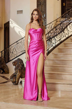 N E1042 - Stretch Satin Fit & Flare Prom Gown with Sweet Heart Neckline & Boned Bodice & Leg Slit & Open Lace Up Back