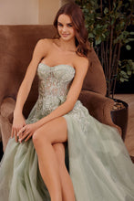 N G1371 - Strapless Layered Tulle A-Line Tulle Prom Gown with Embroidered Appliqued Bodice & Leg Slit PROM GOWN Nox