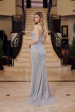N G1652 - Strapless Full Sequined Fit & Flared Prom Gown with Structured Corset Bodice & Leg Slit Prom Gown Nox