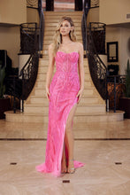 N G1650 - Strapless Full Sequin Fit & Flare Prom Gown with Sheer V-Neck Bodice & Leg Slit PROM GOWN Nox