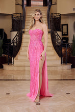 N G1650 - Strapless Full Sequin Fit & Flare Prom Gown with Sheer V-Neck Bodice & Leg Slit PROM GOWN Nox 00 Hot Pink
