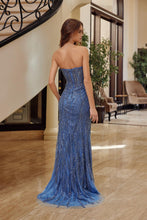 N G1650 - Strapless Full Sequin Fit & Flare Prom Gown with Sheer V-Neck Bodice & Leg Slit PROM GOWN Nox