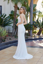 N Y1550 - Stretch Jersey Fit & Flare Prom Gown with Sheer Bead Appliqued Bodice Leg Slit & Open Lace Up Back PROM GOWN Nox