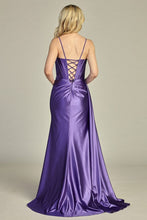 LF 8140 - Stretch Satin Fit & Flare Prom Gown with Rhinestone Trimmed Bodice Leg Slit Side Sash & Open Lace Up Back PROM GOWN Let's Fashion