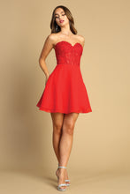 AD 1048 - Strapless Short Homecoming Dress With Sheer Boned Bodice & Corset Back Homecoming Adora XS RED 