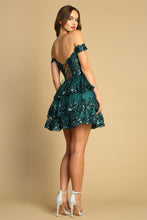AD 1051- Sequin Embellished Off the Shoulder A-line Homecoming Dress with Sheer Boned Corset Top & Open Lace Up Back Homecoming Adora XS GREEN 