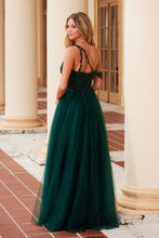 N F1567 - One Shoulder Shimmer Tulle A-Line Prom Gown with Sheer Beaded Lace Embellished Scoop Neck Bodice PROM GOWN Nox