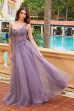 N F1567 - One Shoulder Shimmer Tulle A-Line Prom Gown with Sheer Beaded Lace Embellished Scoop Neck Bodice PROM GOWN Nox 0 English Violet