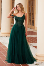 N F1567 - One Shoulder Shimmer Tulle A-Line Prom Gown with Sheer Beaded Lace Embellished Scoop Neck Bodice PROM GOWN Nox 0 Emerald