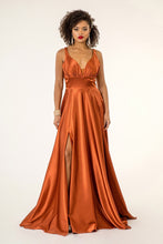 GL 2963 - Stretch Satin A-Line Prom Gown with Ruched V-Neck Bodice & Strappy Back PROM GOWN GLS XS SIENNA 