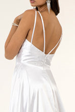 GL 2963 - Stretch Satin A-Line Prom Gown with Ruched V-Neck Bodice & Strappy Back PROM GOWN GLS   