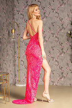 GL 3204 - Full Sequin Fit & Flare Prom Gown with Keyhole Bodice Open Back & High Leg Slit PROM GOWN GLS XS HOT PINK 