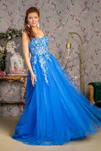 GL 3309 - 3D Floral Lace Detailed A-Line Prom Gown with Sheer Boned Bodice & Lace Up Corset Back PROM GOWN GLS   