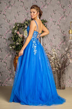 GL 3309 - 3D Floral Lace Detailed A-Line Prom Gown with Sheer Boned Bodice & Lace Up Corset Back PROM GOWN GLS XS ROYAL BLUE 