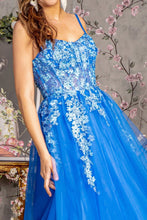 GL 3309 - 3D Floral Lace Detailed A-Line Prom Gown with Sheer Boned Bodice & Lace Up Corset Back PROM GOWN GLS   
