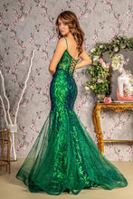 GL 3230 - Beaded Glitter Patterned Fit & Flare Prom Gown with Sheer Boned Corset Bodice & Open Lace Up Back PROM GOWN GLS   