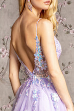 GL 3226 - Shimmering Tulle A-Line Prom Gown with Sheer Floral Embroidered Bodice & Deep V Back PROM GOWN GLS   