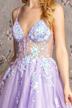 GL 3226 - Shimmering Tulle A-Line Prom Gown with Sheer Floral Embroidered Bodice & Deep V Back PROM GOWN GLS   