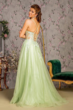 GL 3212 - Layered Tulle A-Line Prom Gown with Sheer 3D Applique Bodice Lace Up Corset Back & Leg Slit PROM GOWN GLS   