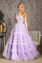 GL 3460 - Glitter Tulle A-Line Ball Gown with Sheer Embroidered Boned Corset Bodice & Layered Ruffle Skirt PROM GOWN GLS XS LILAC 