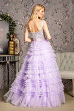 GL 3460 - Glitter Tulle A-Line Ball Gown with Sheer Embroidered Boned Corset Bodice & Layered Ruffle Skirt PROM GOWN GLS   