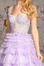 GL 3460 - Glitter Tulle A-Line Ball Gown with Sheer Embroidered Boned Corset Bodice & Layered Ruffle Skirt PROM GOWN GLS   