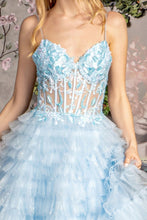 GL 3464 - Glitter Tulle A-Line Ball Gown with Sheer Embroidered Boned Corset Bodice & Layered Ruffle Skirt PROM GOWN GLS   