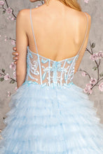 GL 3464 - Glitter Tulle A-Line Ball Gown with Sheer Embroidered Boned Corset Bodice & Layered Ruffle Skirt PROM GOWN GLS   