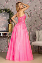 GL 3218 - Iridescent Sequin Embellished A-Line Prom Gown with Sheer Boned Corset Bodice Lace Up Corset Back & Leg Slit PROM GOWN GLS XS HOT PINK 
