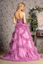 GL 3455 - Strapless A-Line Prom Gown with Sheer Boned Corset Bodice & Ruffled Skirt PROM GOWN GLS XS LIGHT PURPLE 