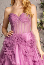 GL 3455 - Strapless A-Line Prom Gown with Sheer Boned Corset Bodice & Ruffled Skirt PROM GOWN GLS   