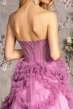 GL 3455 - Strapless A-Line Prom Gown with Sheer Boned Corset Bodice & Ruffled Skirt PROM GOWN GLS   