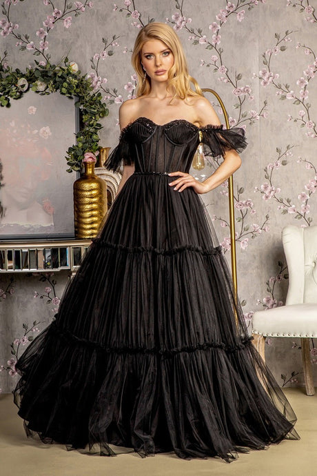 CD C148 - Lace & Tulle A-Line Prom Gown with Sheer Corset Bodice & Hid –  Diggz Formals