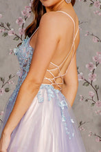 GL 3252 - 3D Butterfly & Floral Print A-Line Prom Gown with Sheer Corset Bodice Open Lace Up Back & Leg Slit PROM GOWN GLS   