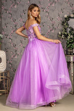 GL 3443 - Off the Shoulders Shimmer Tulle A-Line Prom Gown with 3D Floral Embroidered V-Neck Bodice PROM GOWN GLS XS LILAC 