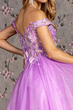 GL 3443 - Off the Shoulders Shimmer Tulle A-Line Prom Gown with 3D Floral Embroidered V-Neck Bodice PROM GOWN GLS   