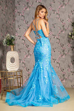 GL 3333 - Beaded Lace Embellished Fit & Flare Prom Gown with Sheer Boned Corset Bodice & Open Lace Up Back PROM GOWN GLS   