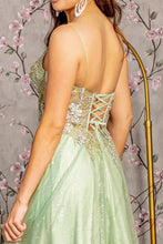 GL 3377 - Shimmer Tulle A-Line Prom Gown with Sheer Beaded 3D Floral Boned Corset Bodice & Lace Up Corset Back PROM GOWN GLS   