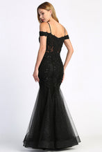 AD 3005 -Beaded Lace Embellished Off the Shoulder Fit & Flare Prom Gown With Sheer Boned Bodice PROM GOWN Adora   
