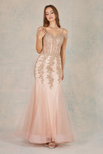 AD 3005 -Beaded Lace Embellished Off the Shoulder Fit & Flare Prom Gown With Sheer Boned Bodice PROM GOWN Adora XS ROSE GOLD 