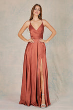 AD 3013 - Satin A-Line Formal Gown With Gathered V-Neck Lace Up Open Back Leg Slit & Pockets PROM GOWN Adora XS SIENNA 
