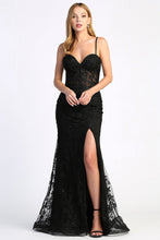 AD 3025 - Beaded Lace Embellished Strapless Fit & Flare Prom Gown With Sheer Corset Bodice Leg Slit & Open Lace Up Back PROM GOWN Adora XS BLACK 