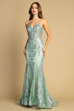 AD 3053 - Fit & Flare Prom Dress with Sequin Embellishments & Sheer Accented Boned Bodice PROM GOWN Adora XS SAGE 