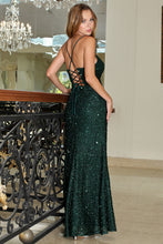 AD 3060 - Full Sequin Fit & Flare Prom Gown With Lace Up Corset Back & Leg Slit PROM GOWN Adora   