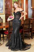 AD 3075 - Fit & Flare Off The Shoulder Prom Gown With Lace Up Corset Back & Glitter Detailing PROM GOWN Adora XS BLACK 