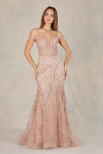 AD 3075 - Fit & Flare Off The Shoulder Prom Gown With Lace Up Corset Back & Glitter Detailing PROM GOWN Adora XS ROSE GOLD 