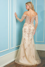 AD 3079 - Sequin Embellished Off the Shoulder Long Sleeve Prom Gown with Sheer Corset Bodice Open Lace Up Back & Leg Slit PROM GOWN Adora   