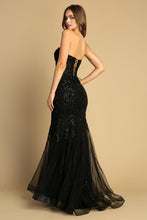 AD 3080 - Beaded Lace Embellished Strapless Fit & Flare Prom Gown With Sheer Boned Bodice & Open Lace up Back PROM GOWN Adora   
