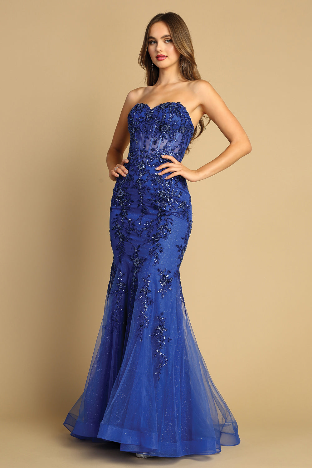 Adora 3080 Strapless Beaded Lace Mermaid Long Formal Prom Dress | Formal Dress Shops Red / M Adora 3080 Strapless Beaded Lace Mermaid Long Formal Prom Dress | Formal Dress Shops Red / M
