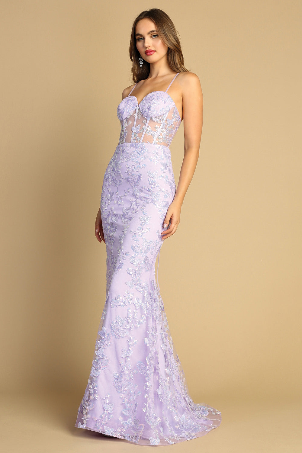 AD 3082 - Fit & Flare Prom Gown With Sheer Boned Bodice & Open Lace Up Diggz Formals AD 3082 - Fit & Flare Prom Gown With Sheer Boned Bodice & Open Lace Up Diggz Formals